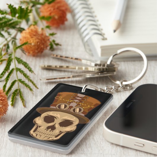 Top Hat Thunder_CoveのSteampunkスカル キーホルダー (正面右)