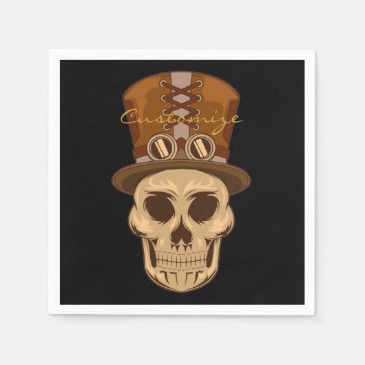 Top Hat Thunder_CoveのSteampunkスカル スタンダードカクテルナプキン (正面)