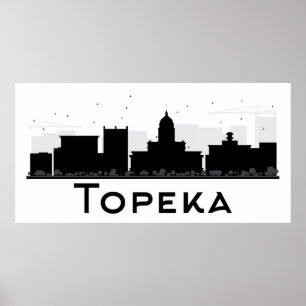 Topeka、カンザス の黒く及び白い都市スカイライン ポスター
