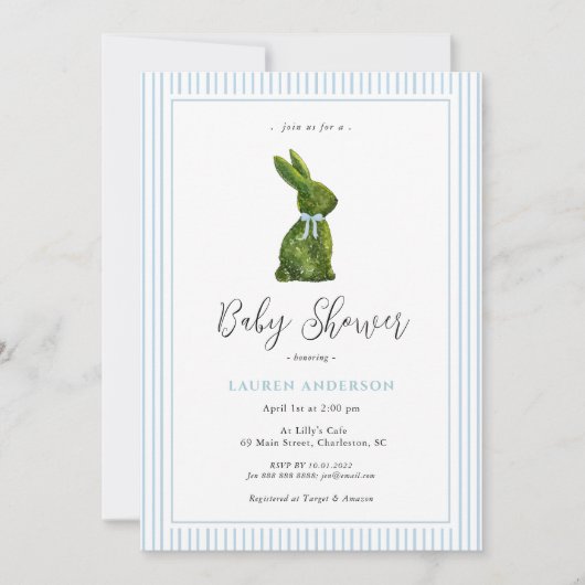 Topiary Bunny Blue Baby Boy Shower  招待状 (正面)