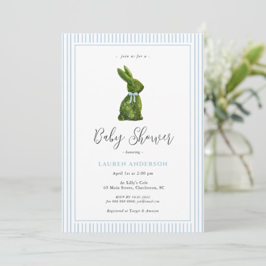 Topiary Bunny Blue Baby Boy Shower  招待状 (スタンド正面)
