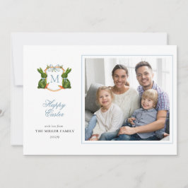 Topiary Bunny Monogram復活祭の写真グリーティング シーズンカード