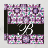 TOPKAPIダマスクモノグラム白黒ピンクグリーン 招待状 (正面/裏面)