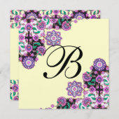 TOPKAPI白黒ダマスクモノグラムピンクシルバー 招待状 (正面/裏面)