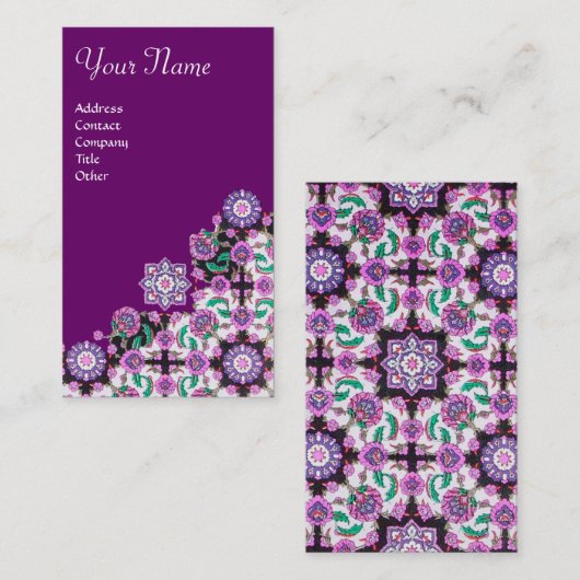 TOPKAPI,フローラピンク緑オリエンタルフラワーパープル 名刺 (正面/裏面)