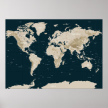 Topographic Map of the World in Tan