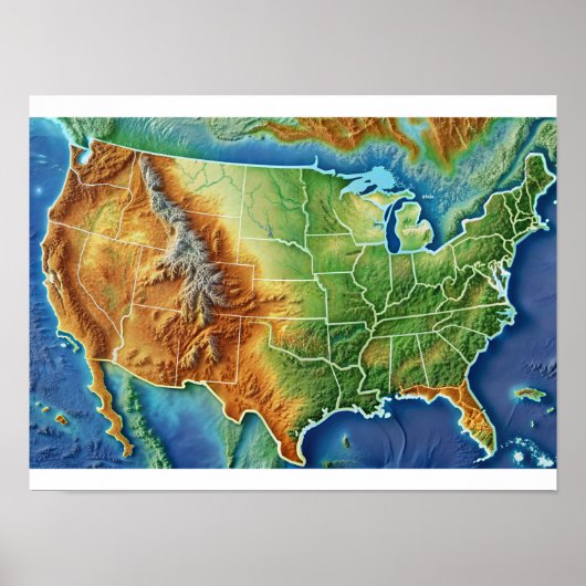 Topographic USA Map Poster ポスター (正面)