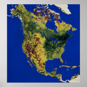 Topographic View of North and Central America ポスター
