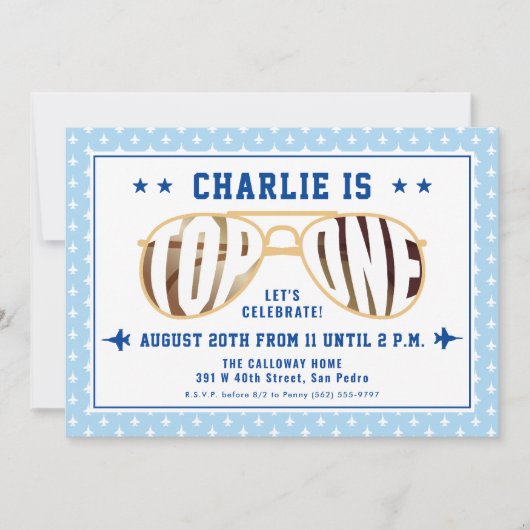 TopOneファイターパイロットをテーマにした第1誕生日 招待状 (正面)