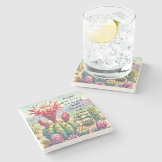 Torch Cactus Flower & Quote  ストーンコースター (横)