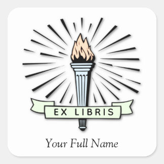 Torch Ex Libris Bookplate, Square Label for Books スクエアシール