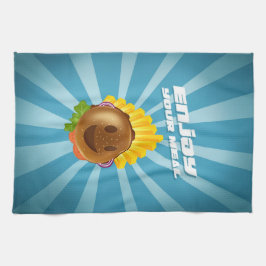 Torchon motif burger souriant coloré キッチンタオル