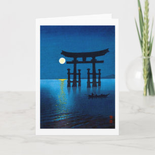 Torii Gate and Full Moon, Koho Shoda, Woodcut カード