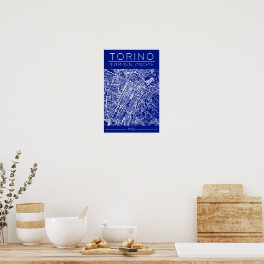 Torino City Map Poster – Blueprint Architectural  ポスター (キッチン)