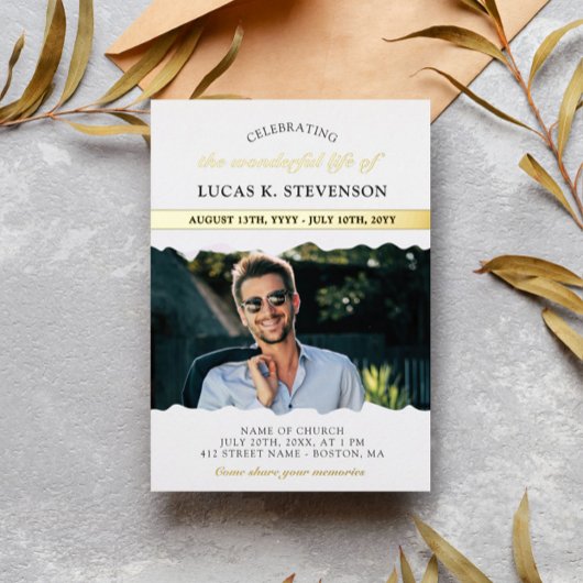 Torn Edges Photo Gold Foil Life Celebration 箔招待状