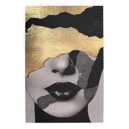 Torn Golden Face Abstract Art Elegant Texture メタルプリント