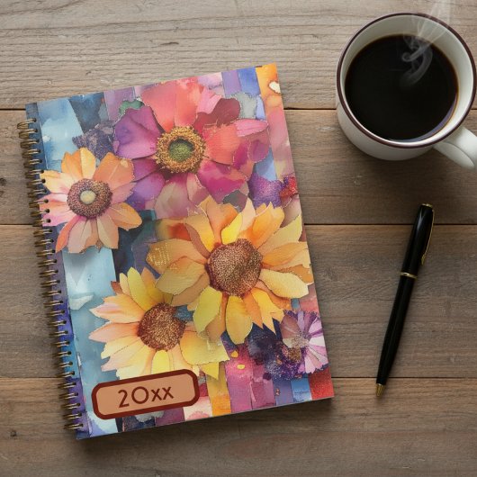 Torn Paper Collage Flowers 20XX  Spiral Planner  プランナー手帳