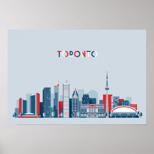 Toronto, Canada | Red, White and Blue Skyline ポスター (正面)