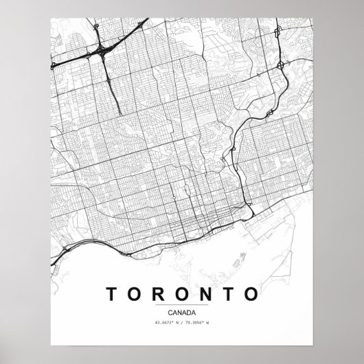 Toronto Minimalist Map (Black & White) ポスター (正面)