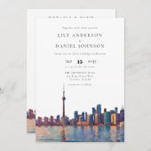 Toronto Skyline Watercolor All In One Wedding 招待状 (正面/裏面)