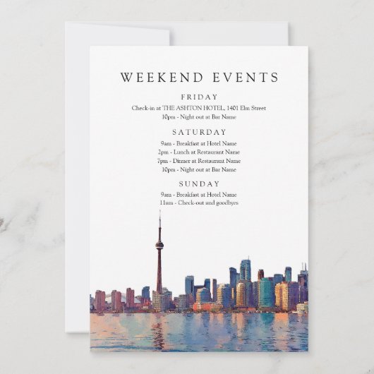 Toronto Skyline Watercolor Birthday Weekend 招待状 (裏面)