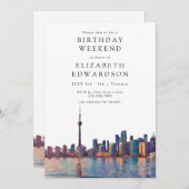 Toronto Skyline Watercolor Birthday Weekend 招待状 (正面/裏面)