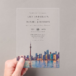 Toronto Skyline Watercolor Destination Wedding アクリル招待状