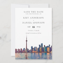 Toronto Skyline Watercolor Destination Wedding セーブザデート