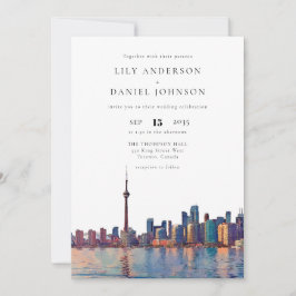 Toronto Skyline Watercolor QR Code Wedding 招待状
