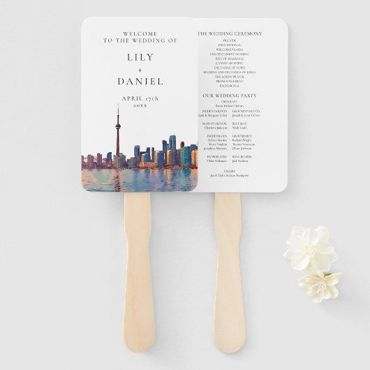 Toronto Skyline Watercolor Wedding Program ハンドファン (正面&裏面)