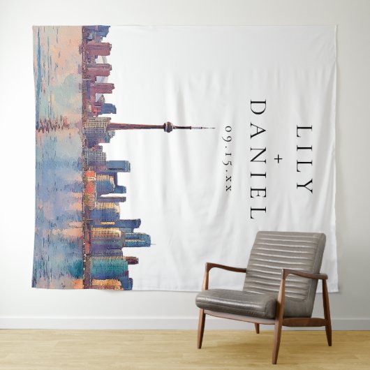 Toronto Skyline Wedding Photo Backdrop タペストリー (インサイチュ(横))