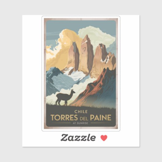 Torres del Paine Chile Illustration Travel Art シール (シート)