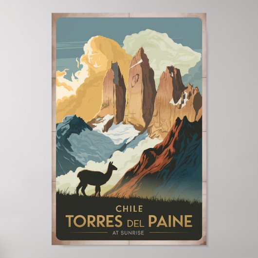 Torres del Paine Chile Illustration Travel Art ポスター (正面)