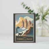 Torres del Paine Chile Illustration Travel Art ポストカード (スタンド正面)