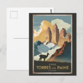 Torres del Paine Chile Illustration Travel Art ポストカード (正面/裏面)