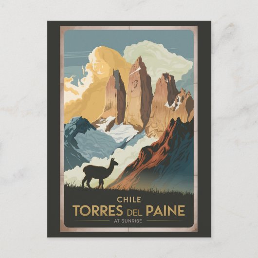 Torres del Paine Chile Illustration Travel Art ポストカード (正面)