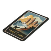 Torres del Paine Chile Illustration Travel Art マグネット (左側)