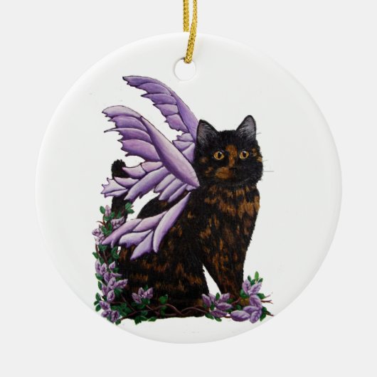 Tortie Cat Tortoiseshell Fairy Ornament セラミックオーナメント (正面)