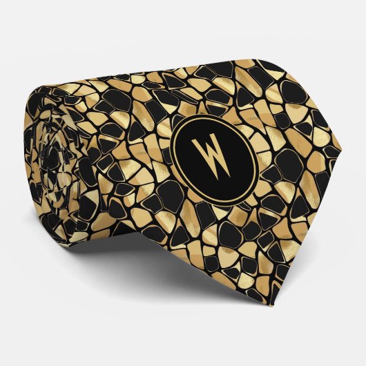 Tortoiseシェル金ゴールド抽象芸術モノグラムネックタイ ネクタイ (ロール)