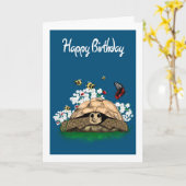 Tortoise Art誕生日カード – 独自の挨拶を追加 カード (黄色い花)