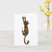 Tortoise Shell Cat Hanging On Funny Tortie Cat  カード (黄色い花)