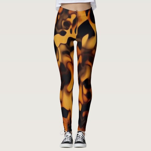 Tortoise Shell Turtle Shell Pattern Amber Brown レギンス (正面)