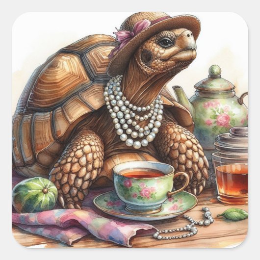 Tortoise Teaパーティー角ステッカー スクエアシール (正面)