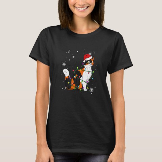 TortoiseshellネコChristmas LightsクリスマスキャットS Tシャツ (正面)
