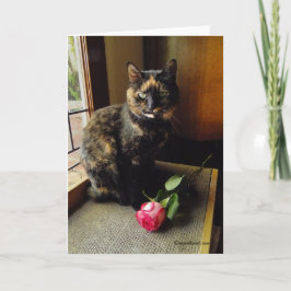 Tortoiseshell猫およびばら色の挨拶状 カード