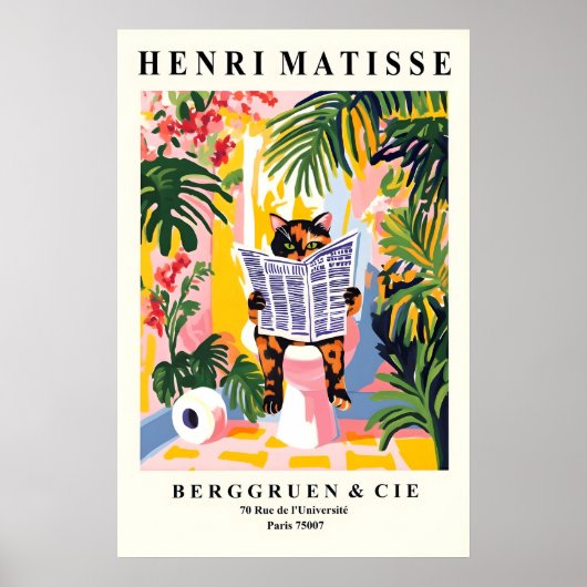 Tortoiseshell Cat on a Toilet Print - Matisse ポスター (正面)