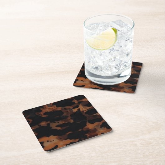 Tortoiseshell Seamless Pattern, Chic TortoiseShell スクエアペーパーコースター (インサイチュ)