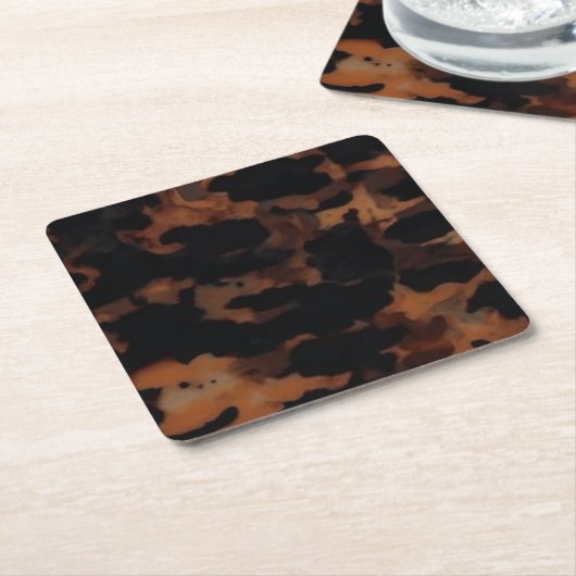 Tortoiseshell Seamless Pattern, Chic TortoiseShell スクエアペーパーコースター (アングル)