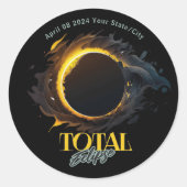 Total 太陽の Eclipse 2024あなたの街の州ブラック ラウンドシール (正面)
