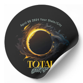 Total 太陽の Eclipse 2024あなたの街の州ブラック ラウンドシール